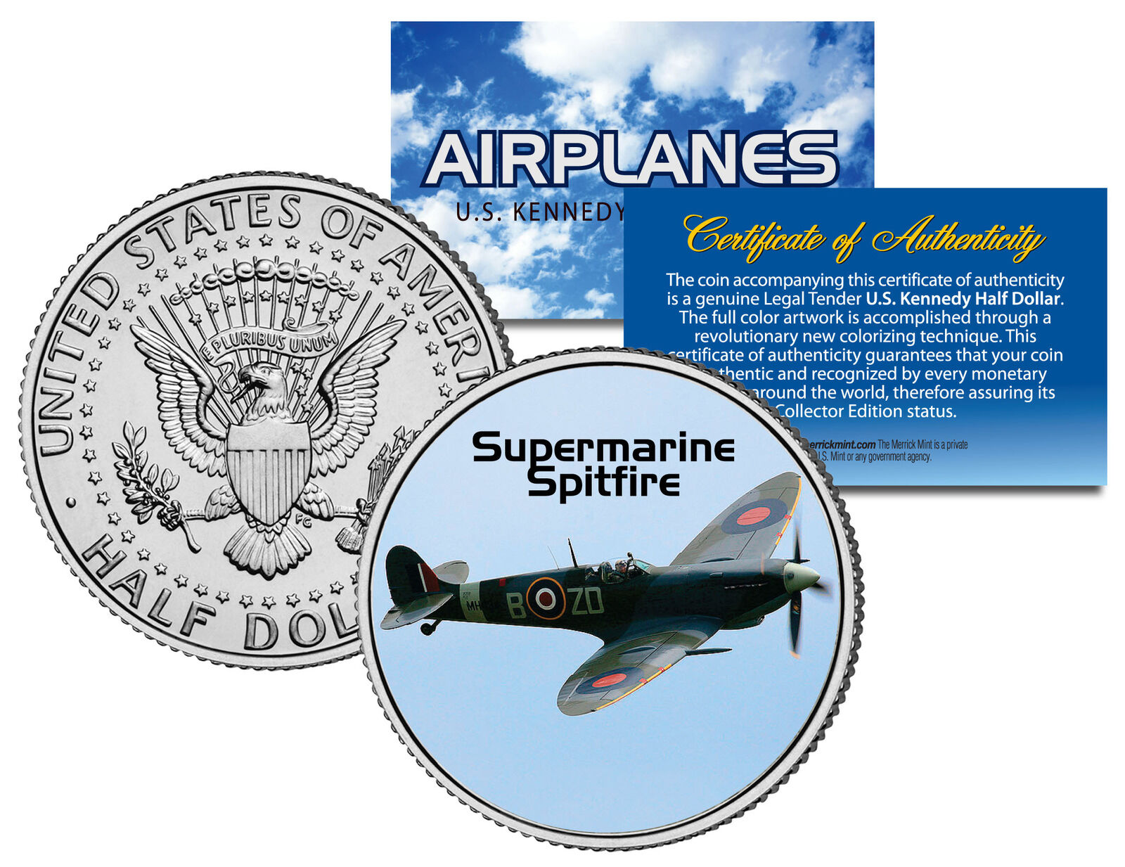 SUPERMARINE SPITFIRE * Airplane Series * JFK Kennedy Half Dollar US Coin
