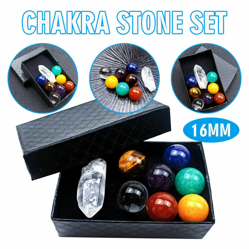 8 Pcs/Set Natural Crystal Quartz 7 Chakra Sphere Reiki Healing Stone Yoga