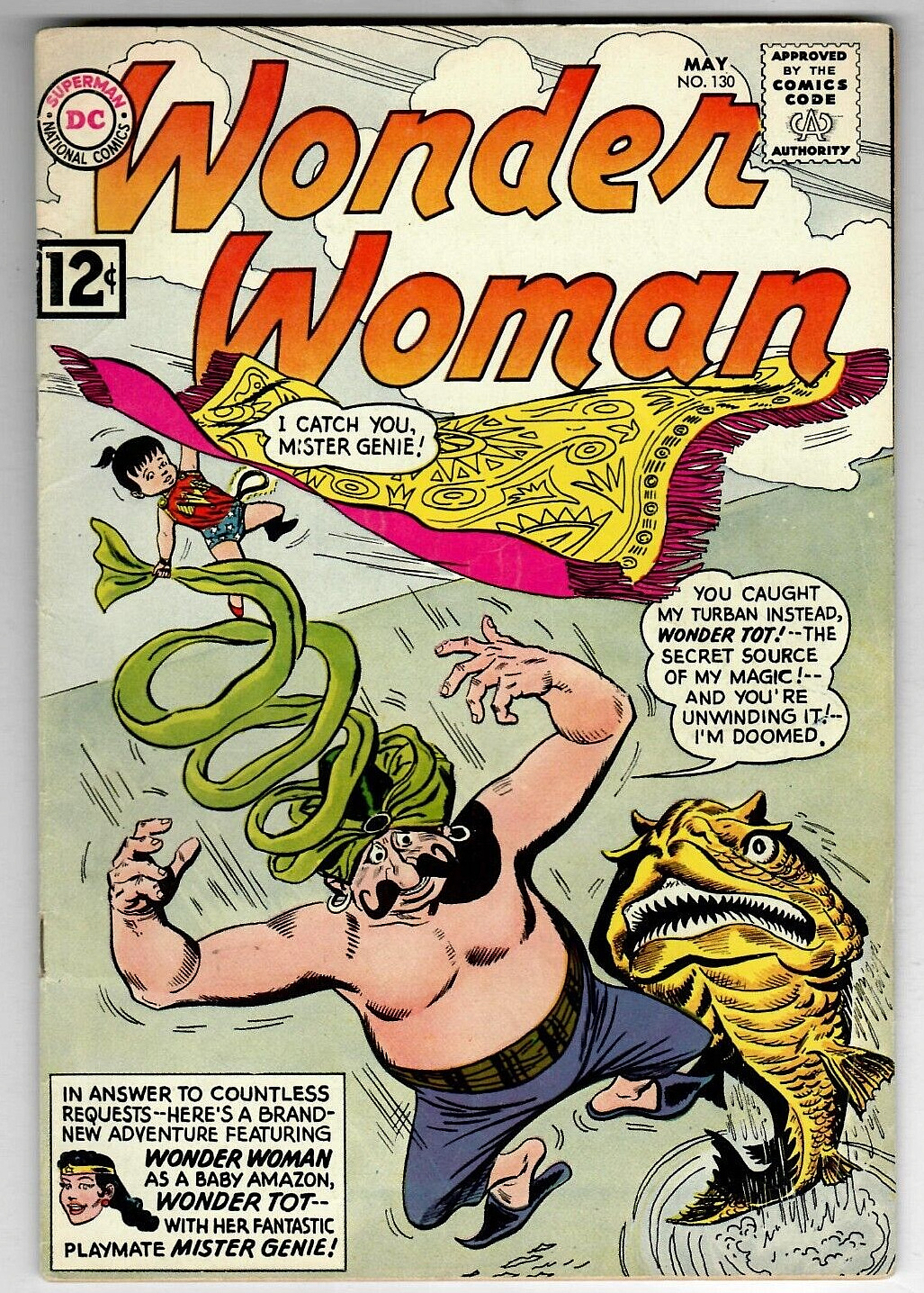 Wonder Woman # 130 (6.0) D.C. 5/1962 Superman, Angel Man App. Silver-Age 12c  🚖