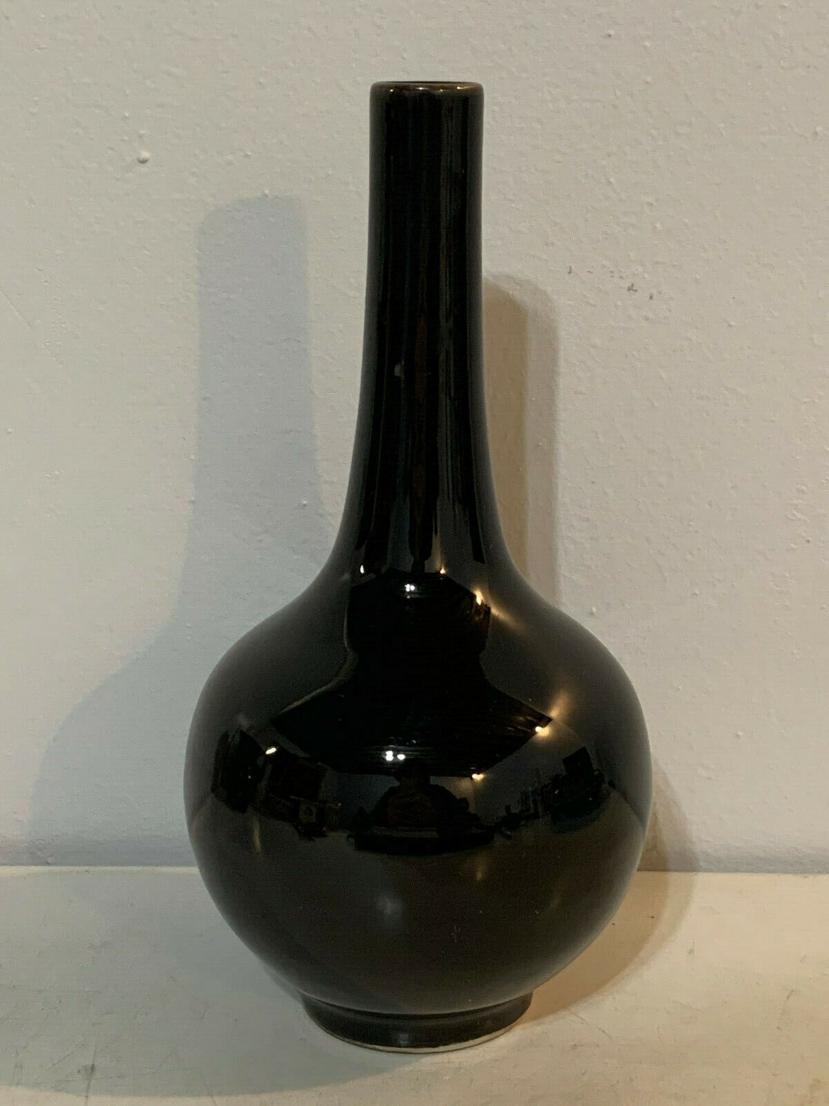 Chinese Mirror Black Porcelain Noire Bottle Form Vase Tianqi Mark