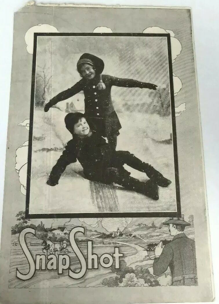 Antique Paper Print Snap Shot Boy Girl Winter  Black White Magazine Picture C2
