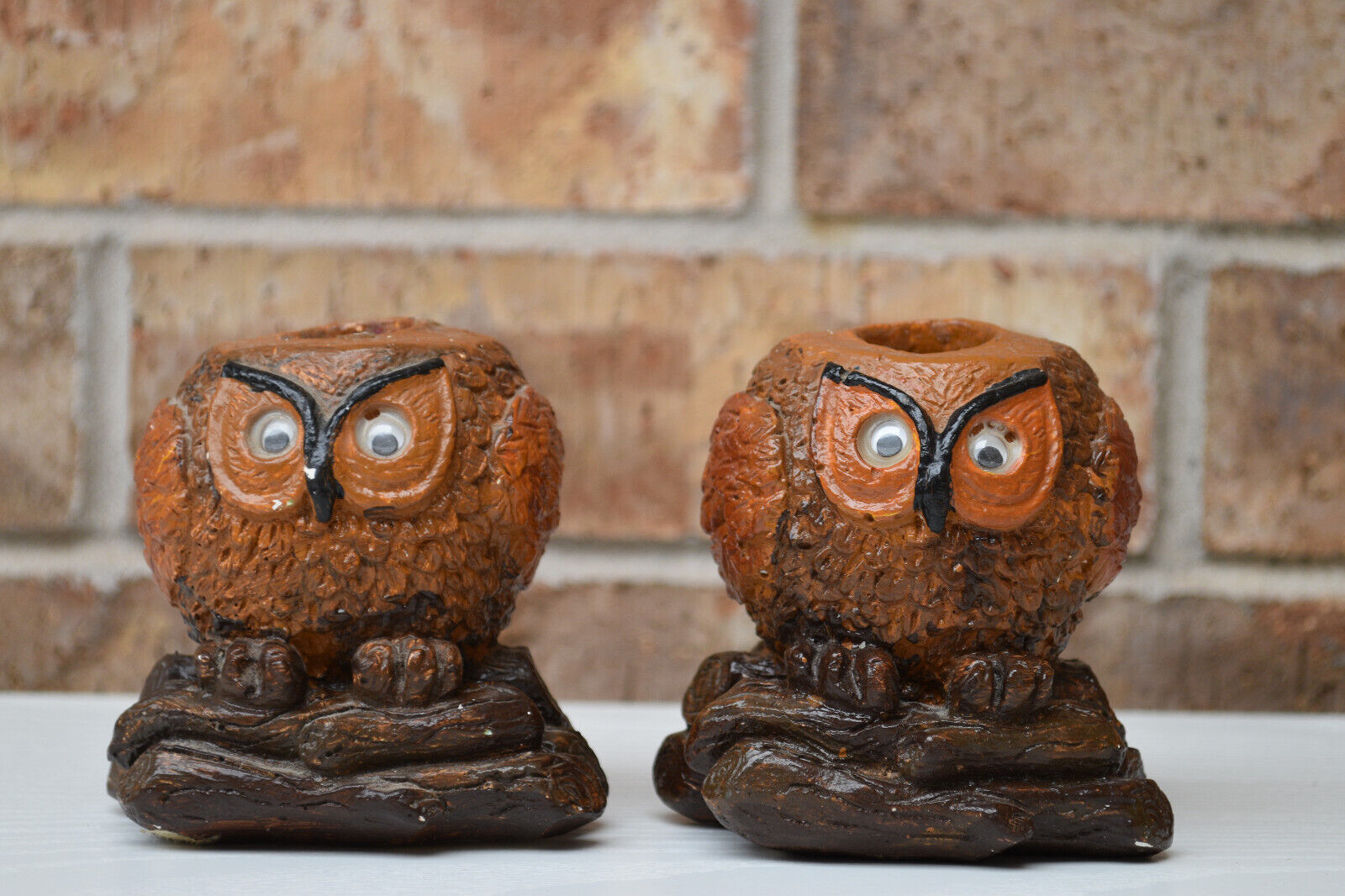 Vintage pair of owl candlestick holders 1976