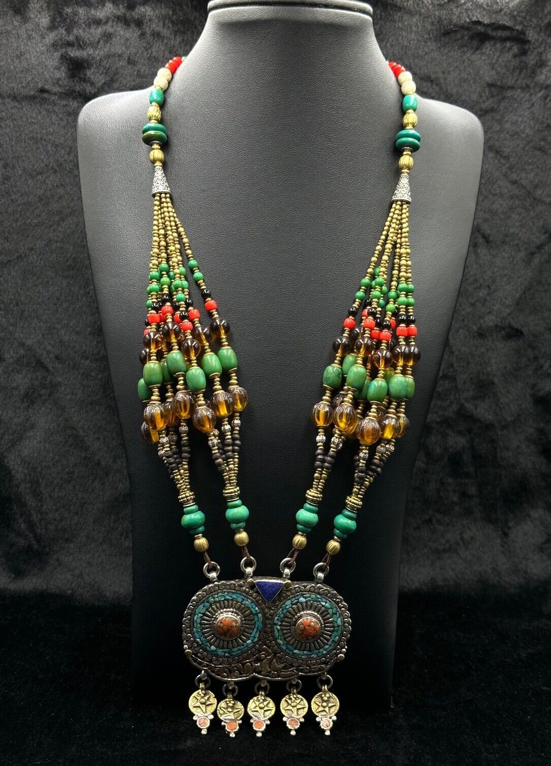 Unique Design Handmade Tibetan Old Necklace With Natural Turquoise & Coral Stone