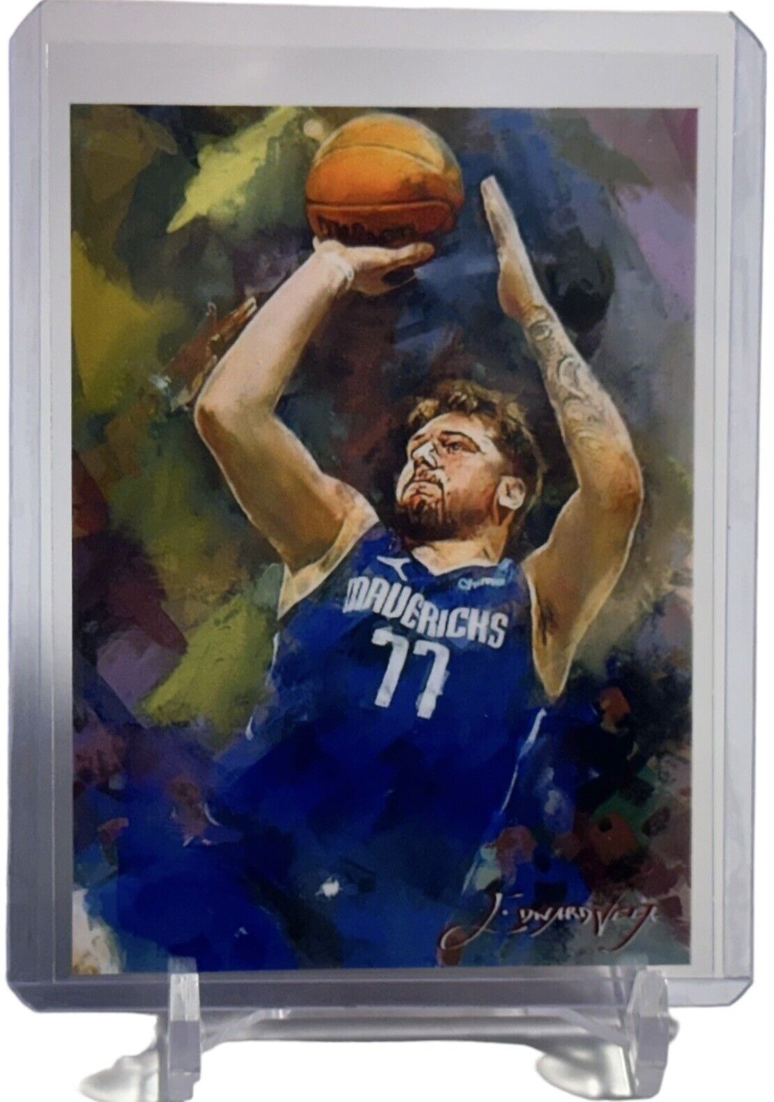 Luka Doncic Art Card No. 21 Limited #32/50 Auto Signed by Edward Vela W/Top