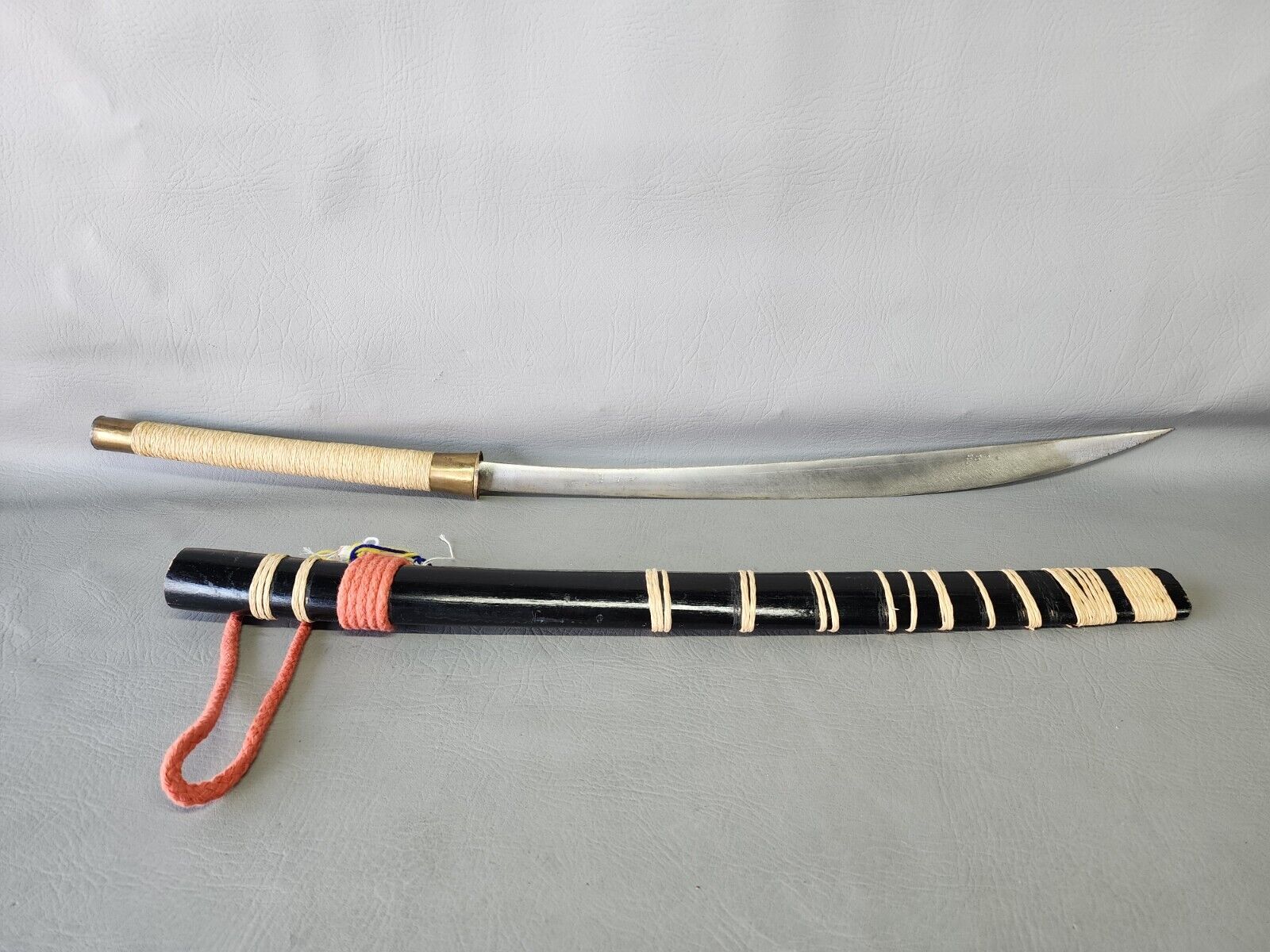 Vtg Thai DHA Burma Sword 30” Long w/ Wood Scabbard 23” - Markings on Blade