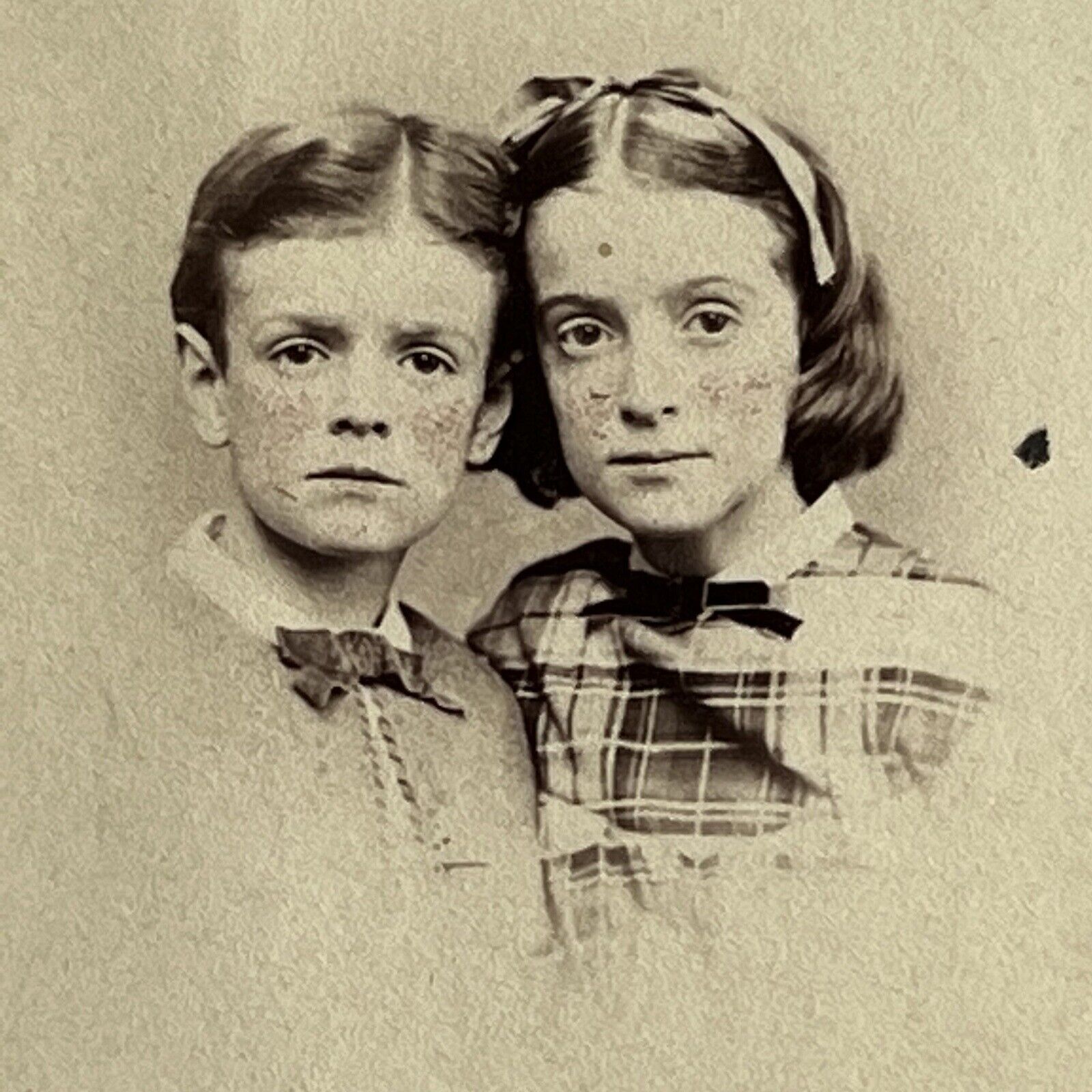 Antique CDV Photograph Adorable Little Boy & Girl Family Troy NY Civil War Era