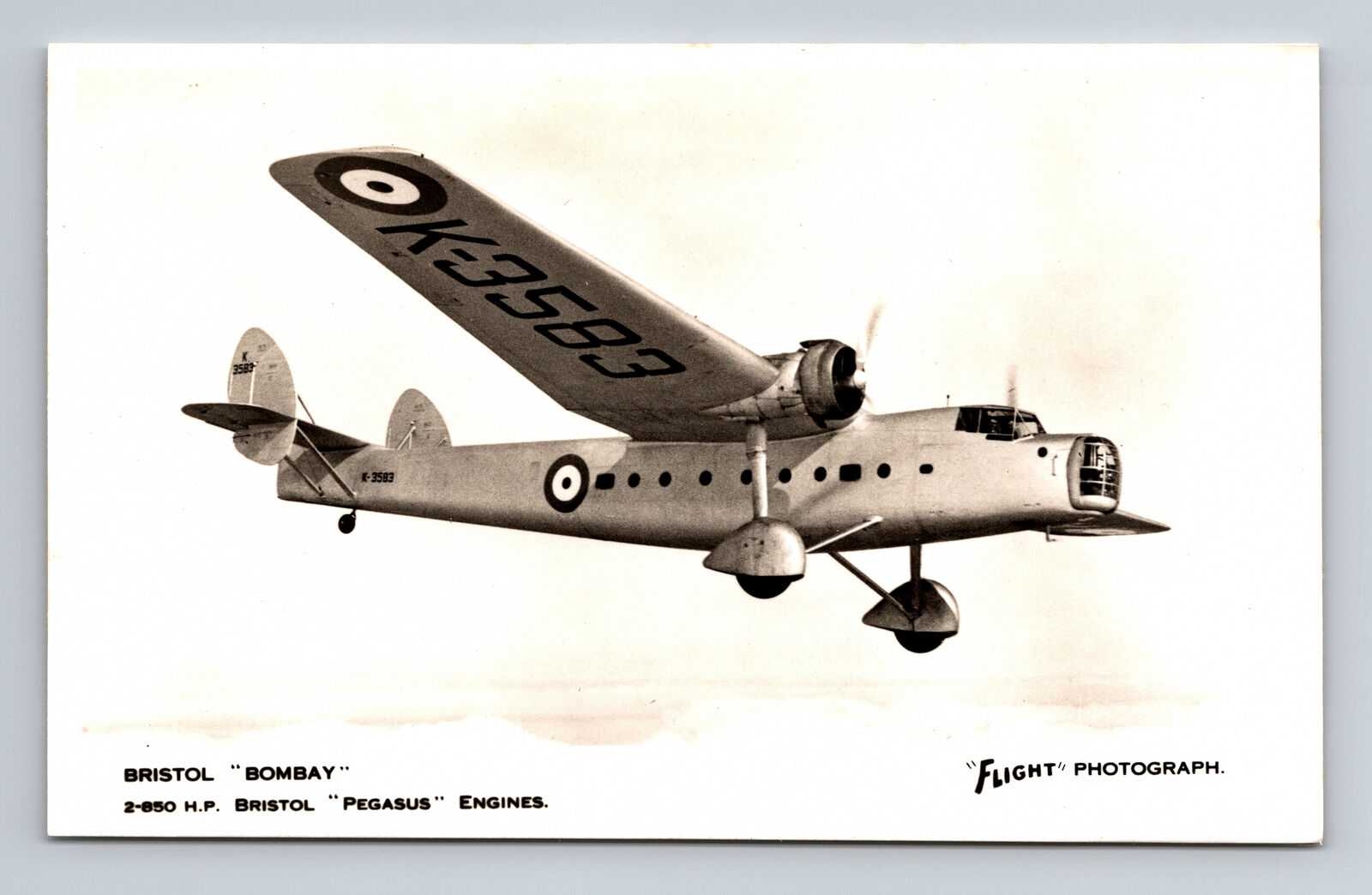 RPPC RAF Bristol Bombay Bomber Aircraft FLIGHT Photograph Postcard