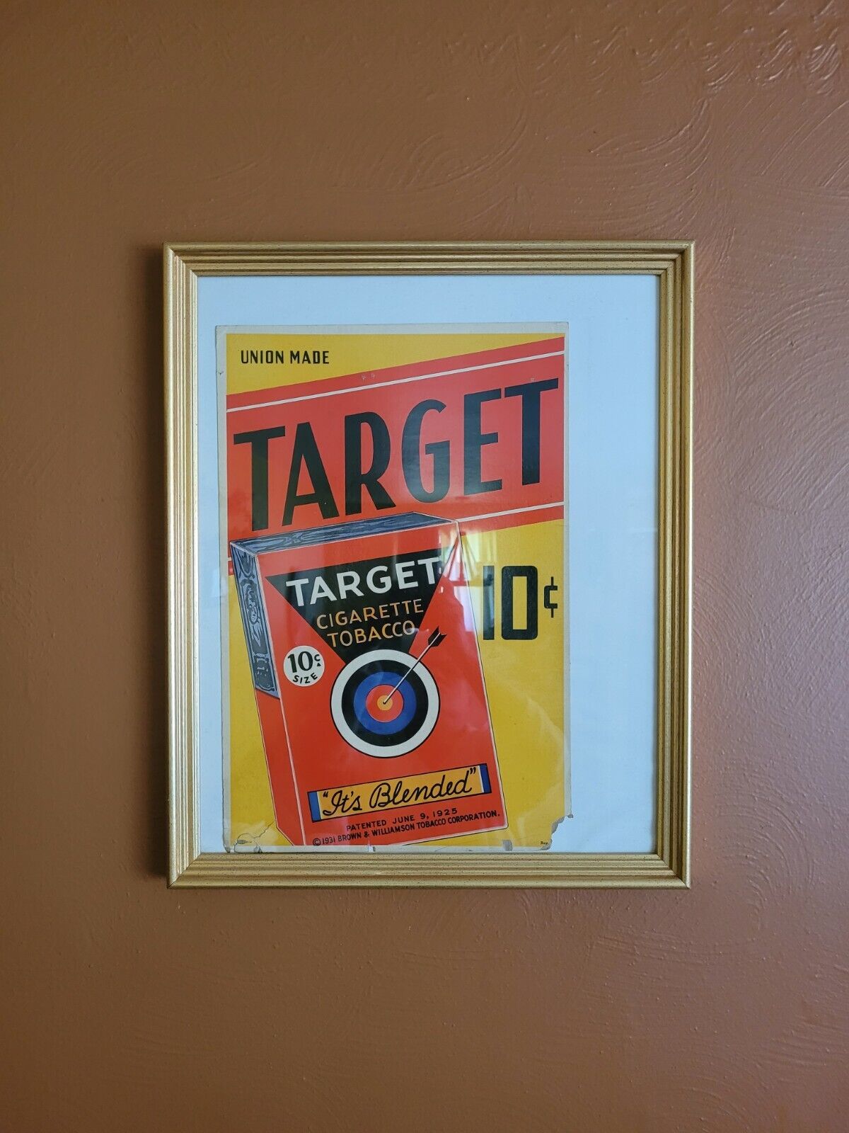 ORIGINAL 1931 Target 10 Cent Cigarette Tobacco Advertising Cardboard Sign Poster