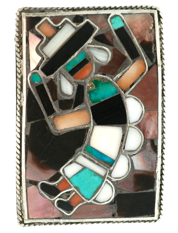 Important Zuni Belt Buckle Mosaic Inlay Rainbowman Rainbow Man Knifewing 1940S