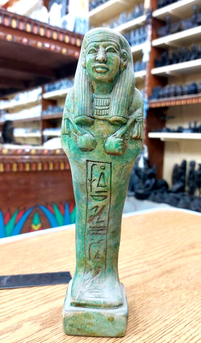 Vintage Green Ushabti Rare Ancient Statue Egyptian Carved Handmade Stone Bazareg