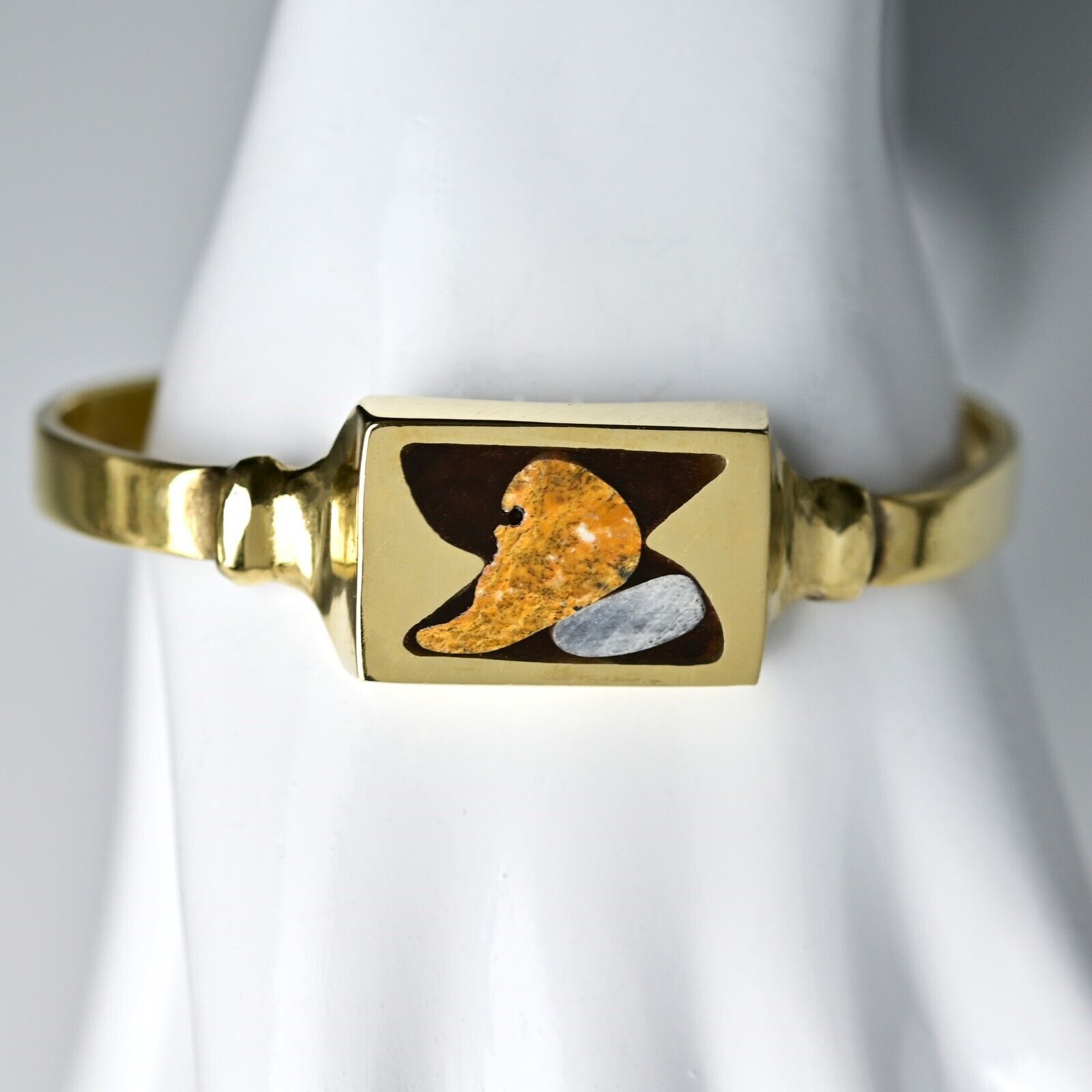 Vintage Original Designer MCM Solid Brass Gemstone Inlaid Enamel Estate Bracelet