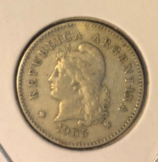 1905 Argentina 10 Centavos Copper Nickel Coin-19.3 MM-KM#35