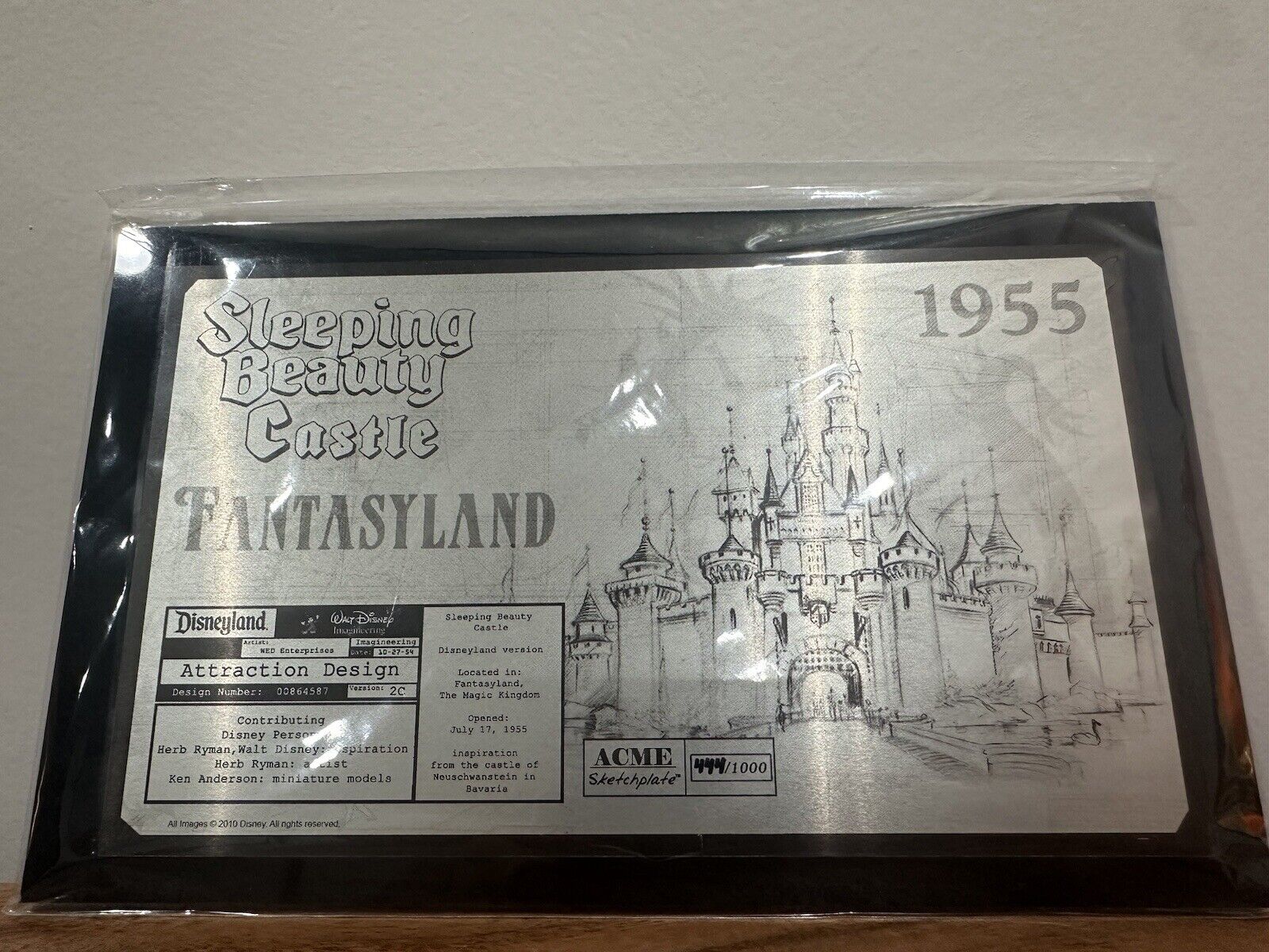 Disneyland Sleeping Beauty Castle Attraction Design LE Acme Sketchplate New Rare