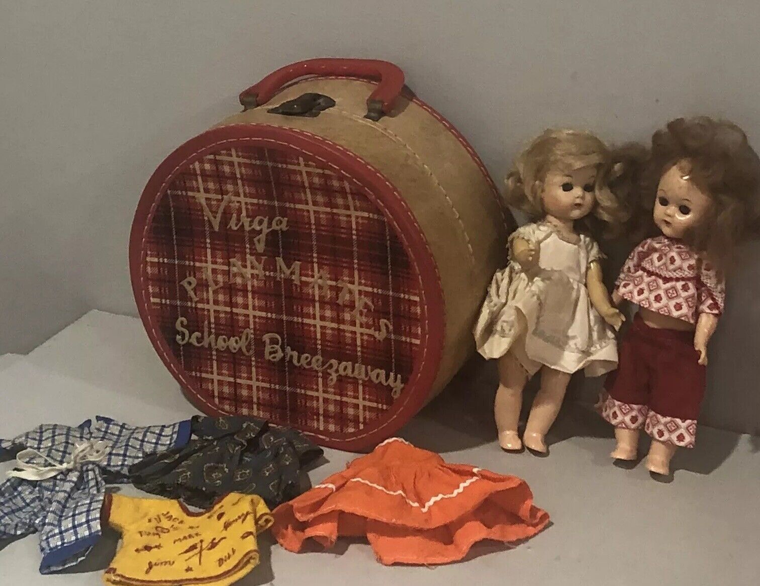 Vintage 8” Virga Pam Doll Lot 50s Breezeway Schoolmates Plaid Case Ginny Friend