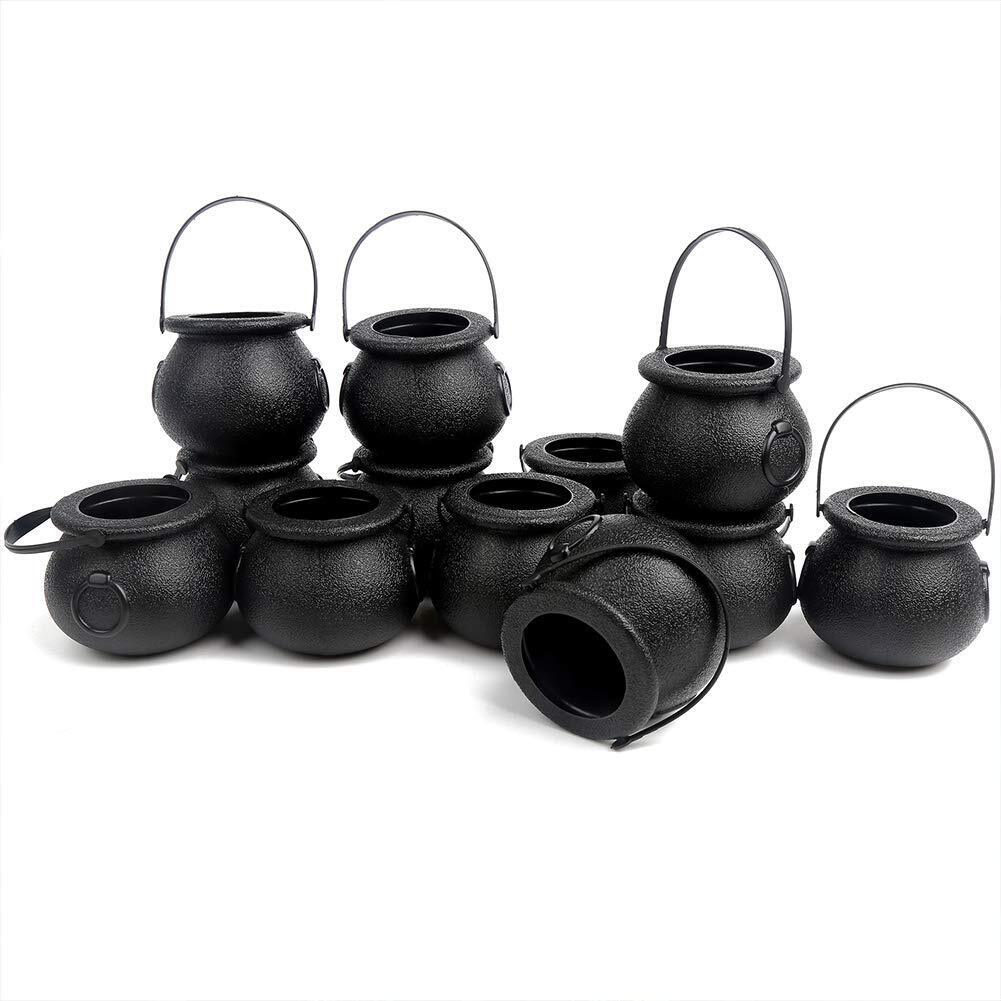 CCINEE Black Cauldron with Handle,Mini Plastic Candy Kettle Bucket for St.Pat...