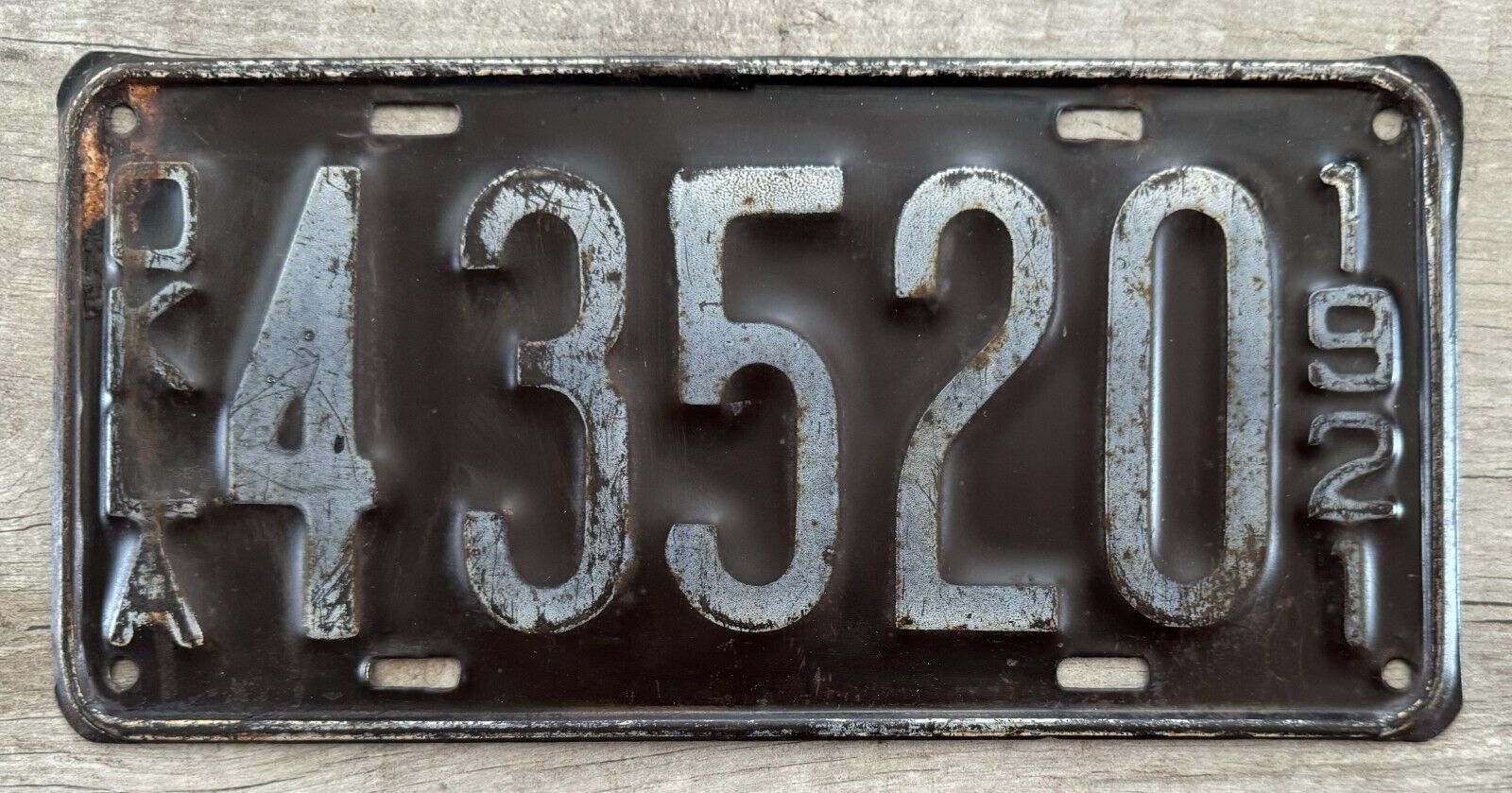 1921 Oklahoma License Plate -  Nice Original Paint Condition
