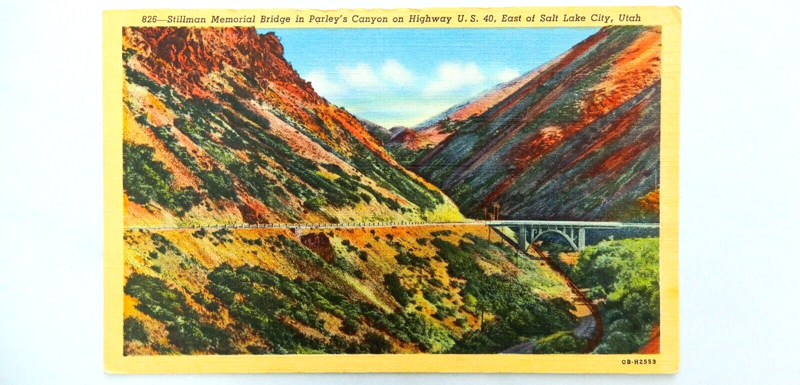 Stillman Memorial Bridge Utah Postcard Vintage Linen Salt Lake City Canyon Road