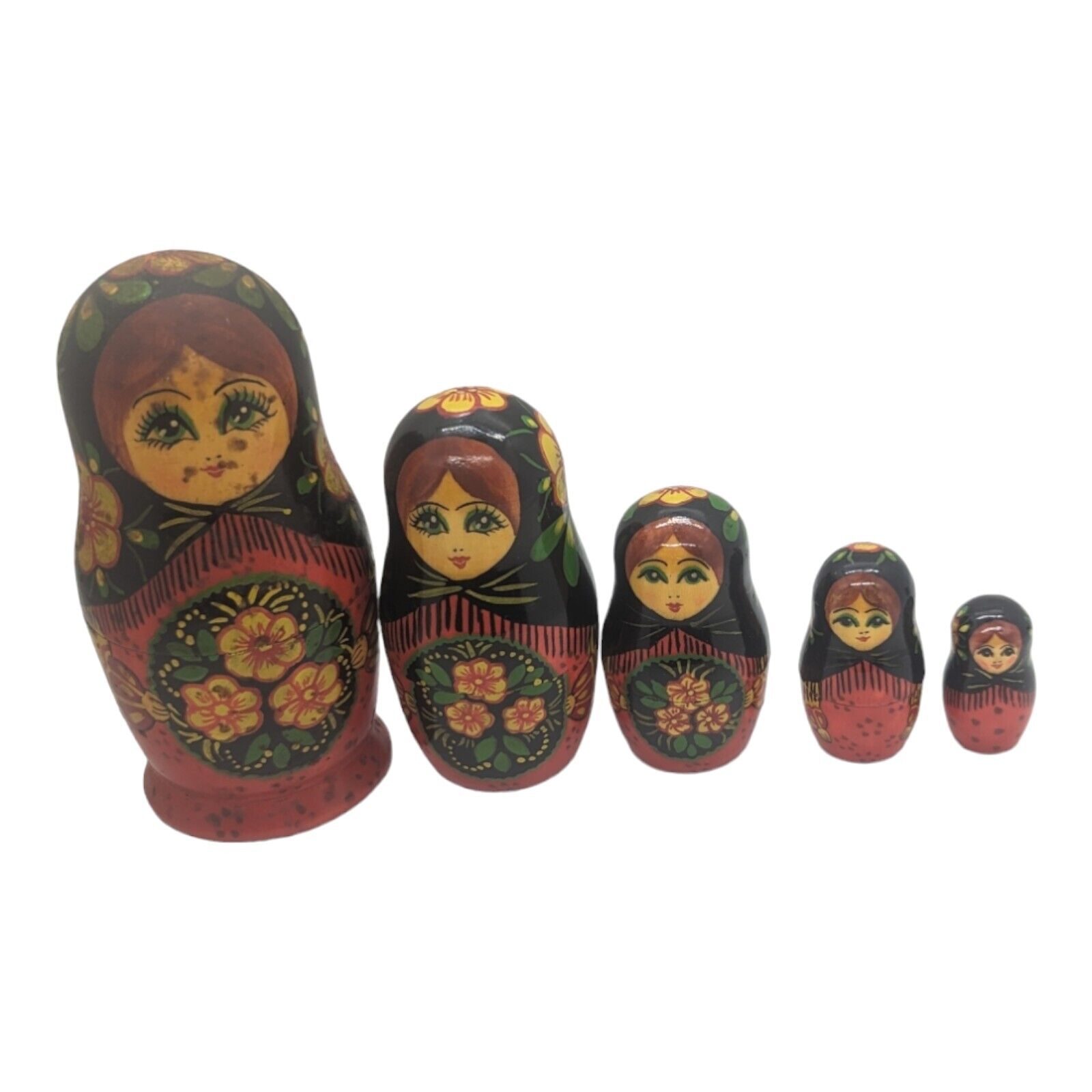 Vintage Hand Painted Wooden Russian Nesting Stacking Dolls Set of 5