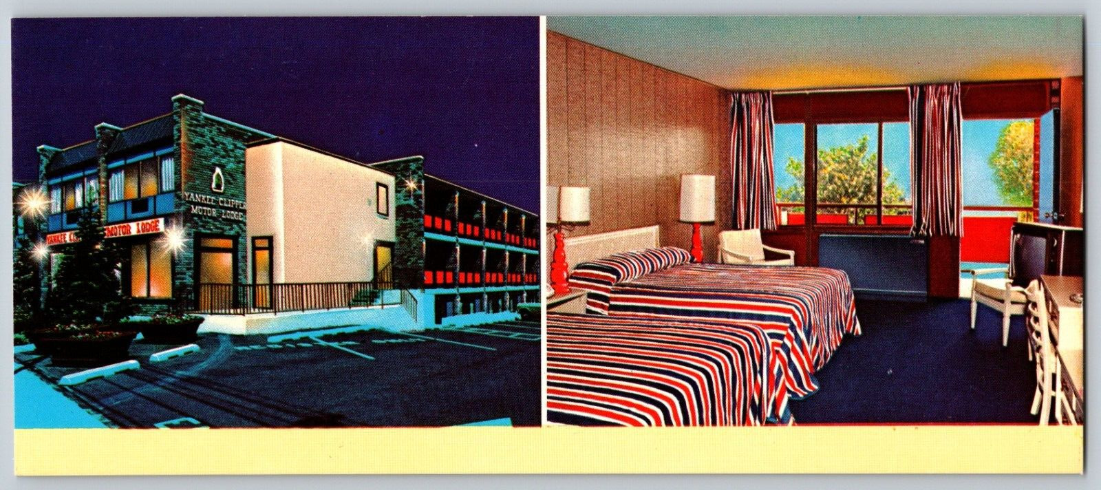 Yankee Clipper Motor Lodge Long Island New York Bed TV Ad Postcard