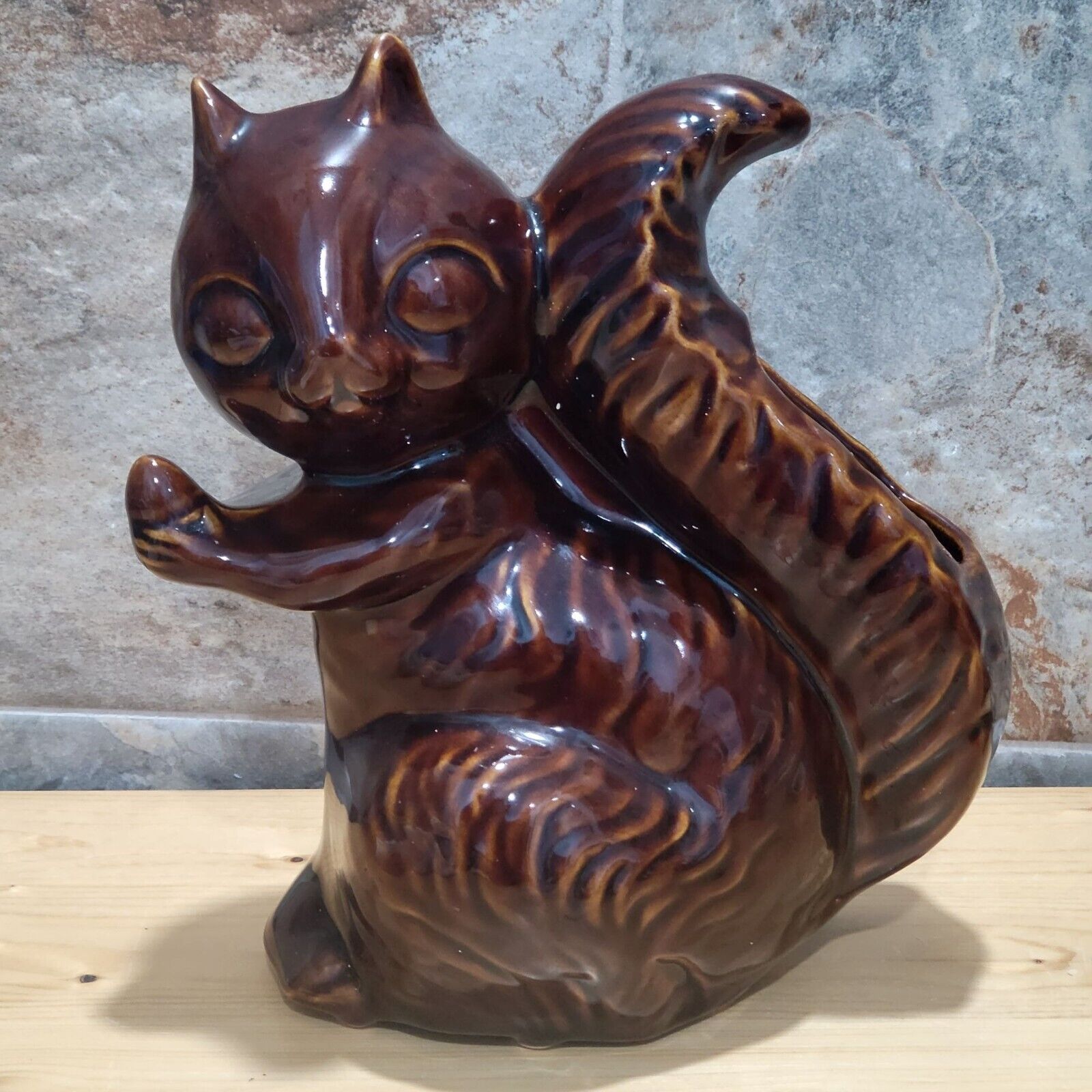 Vintage Gold Brown Squirrel Planter Vase Clay Pottery