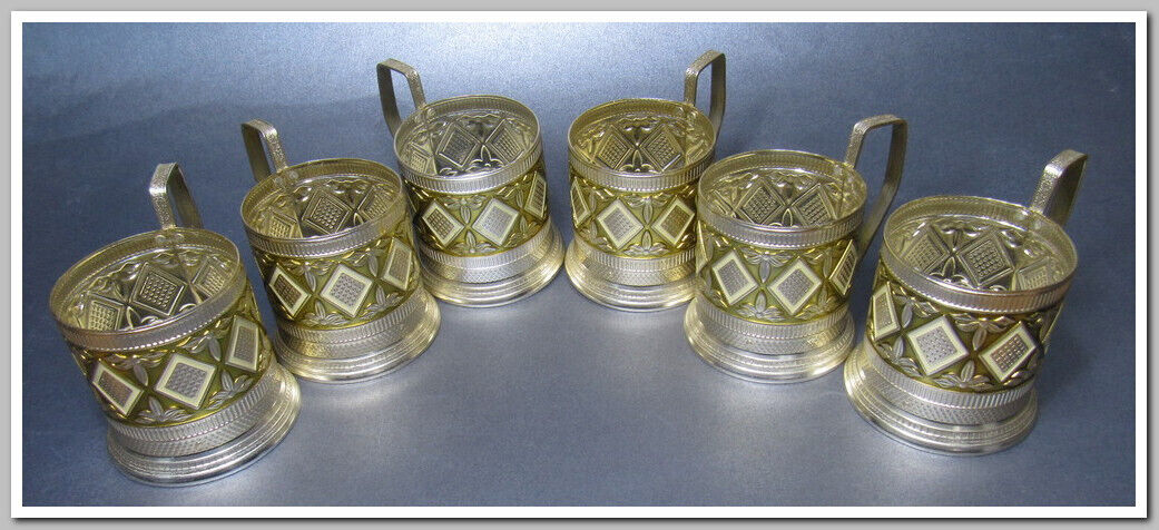6 pieces Vintage 1930\'s USSR PODSTAKANNIK Russian Tea Glass Holder #21324