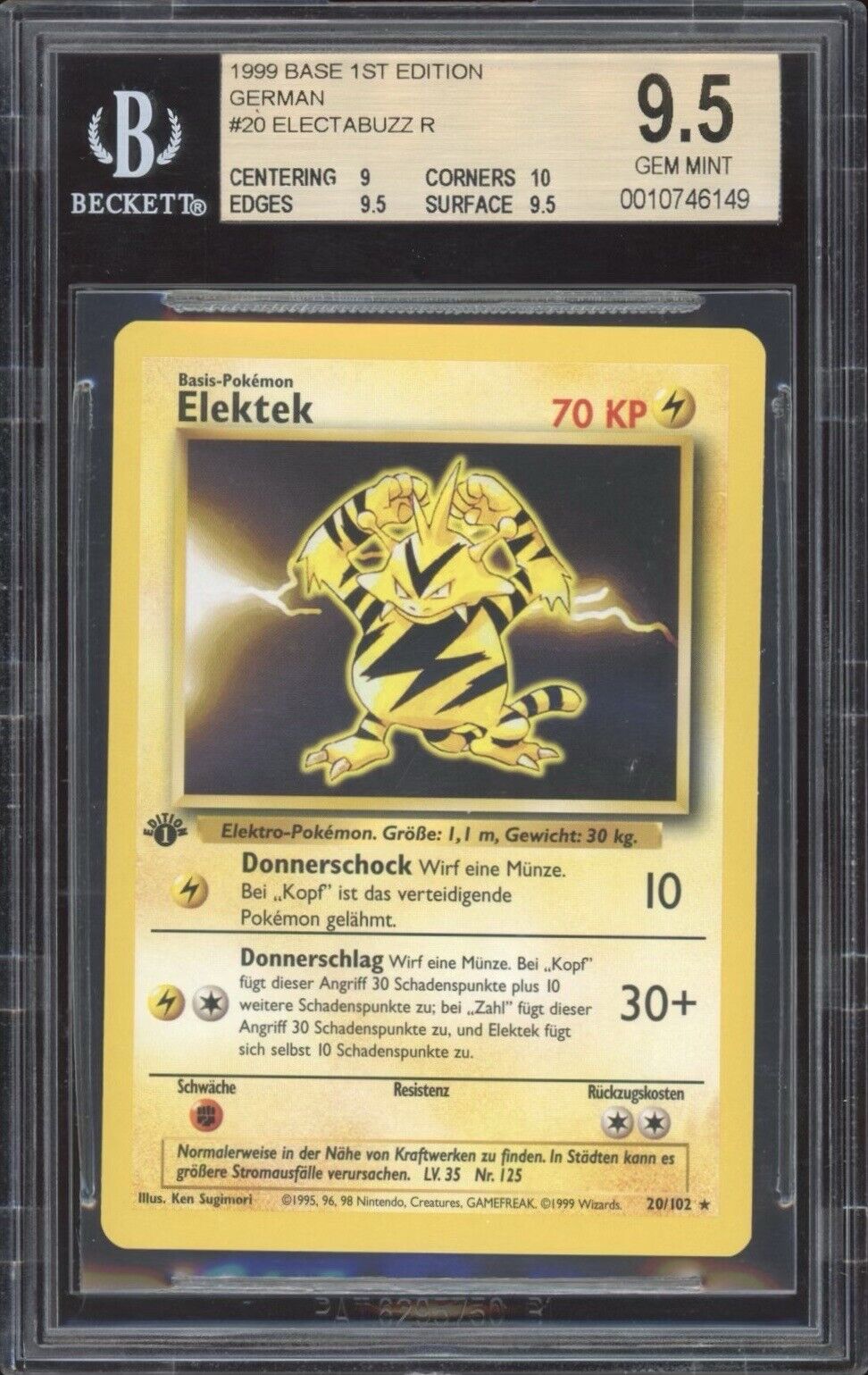 1999 Pokemon GERMAN 1st Edition Base Set Elektek-Electabuzz 20/102 BGS 9.5 GEM