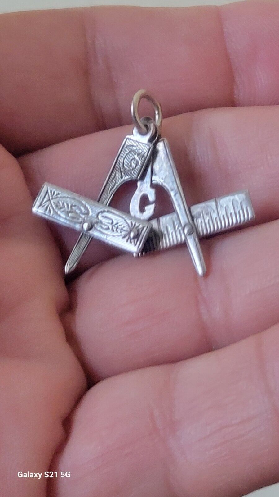 Masonic Symbol Fob Charm Pendant Sterling Silver Articulated c1920 with Deco Box