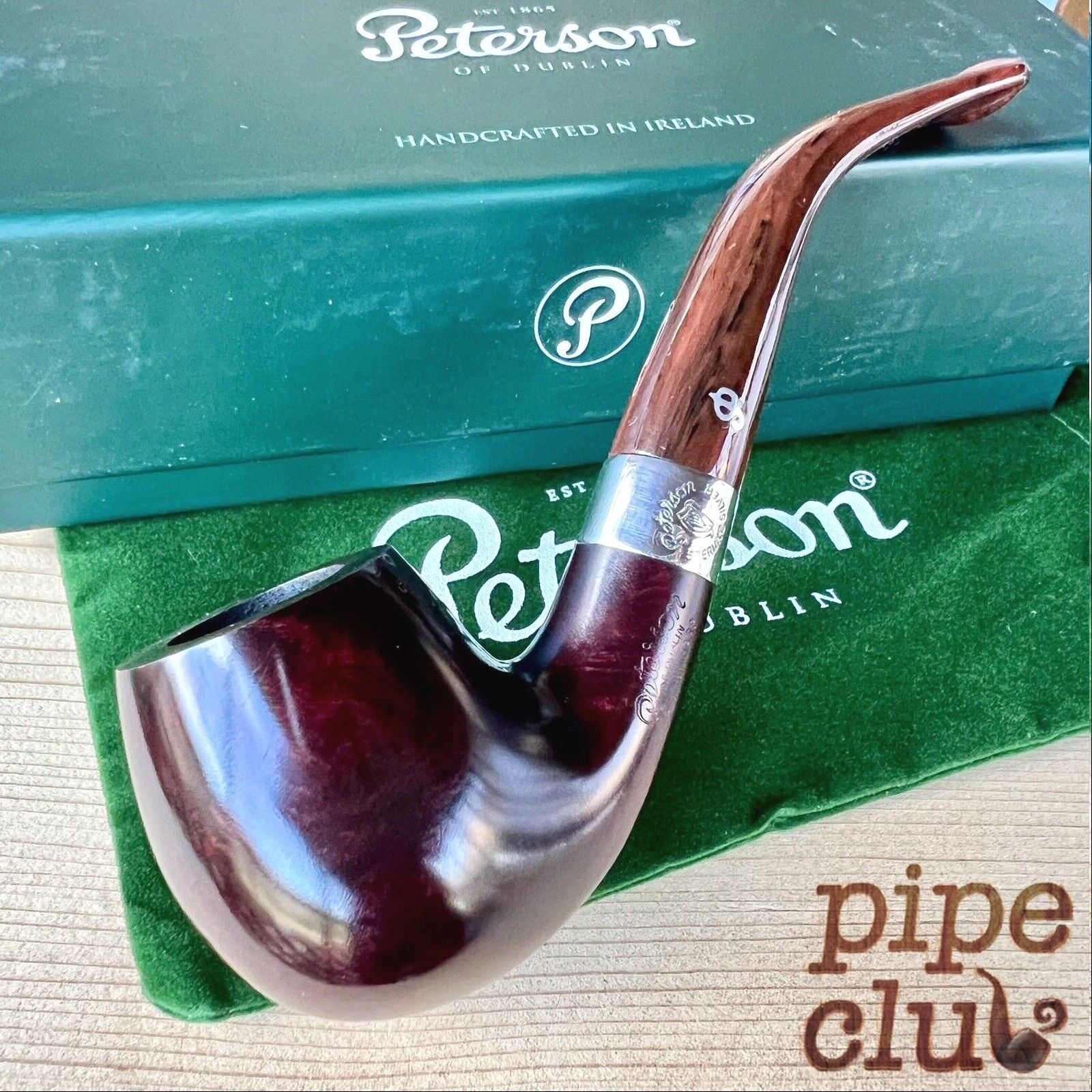 Peterson Irish Harp SMOOTH Bent Brandy (68) Sterling Silver Pipe - New