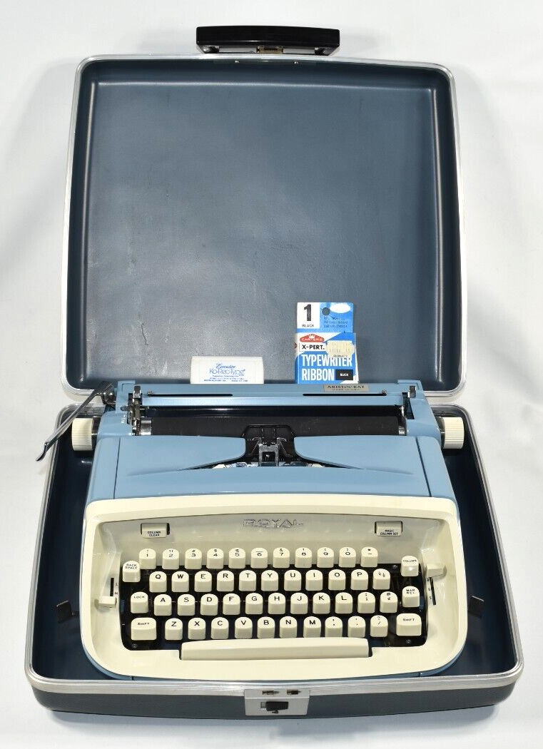 Vintage 1960s Royal Aristocrat Blue Manual TypeWriter With Case CURSIVE TYPE