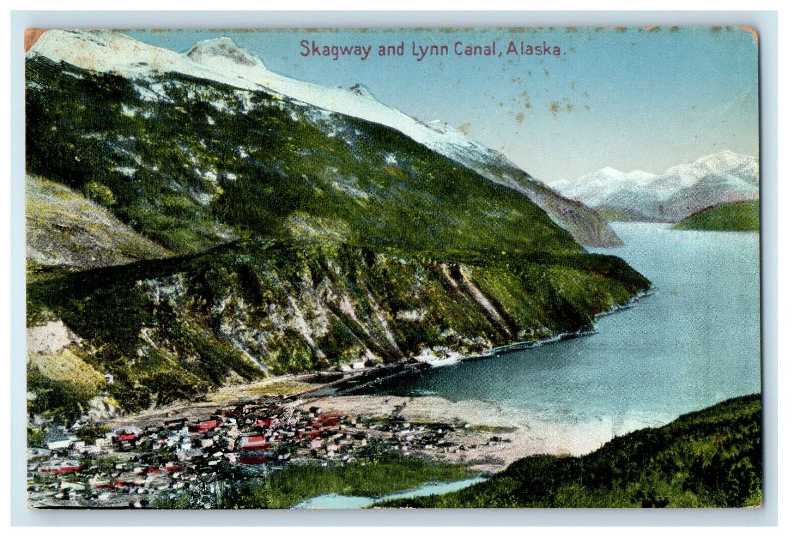 c1910\'s Aerial View Of Skagway And Lyn Canal Alaska AK Posted Antique Postcard
