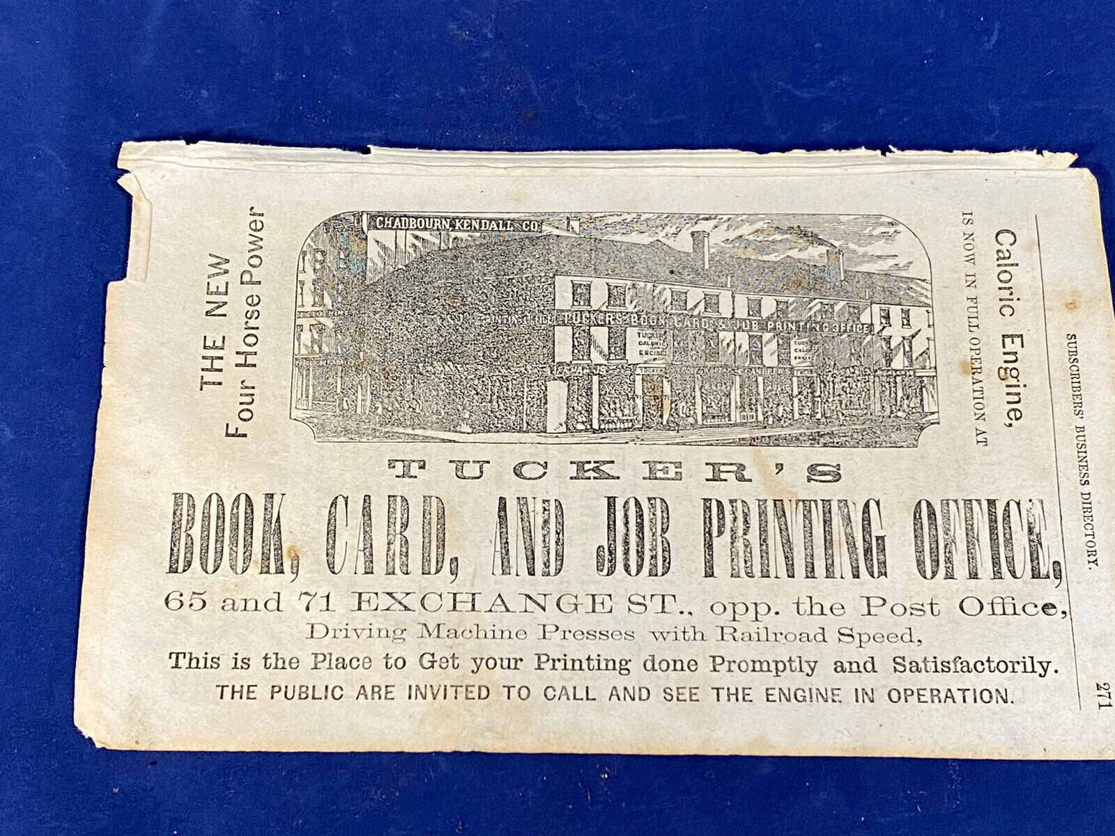 1862 Ad TUCKER’S - Book, Card, And Job Printing Office ~ Portland, Maine