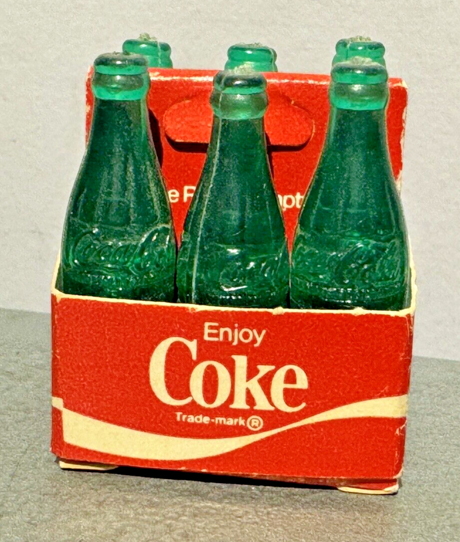 1970s COCA COLA Collector Miniature 6 Pack Green Bottles In Cardboard Carton VTG