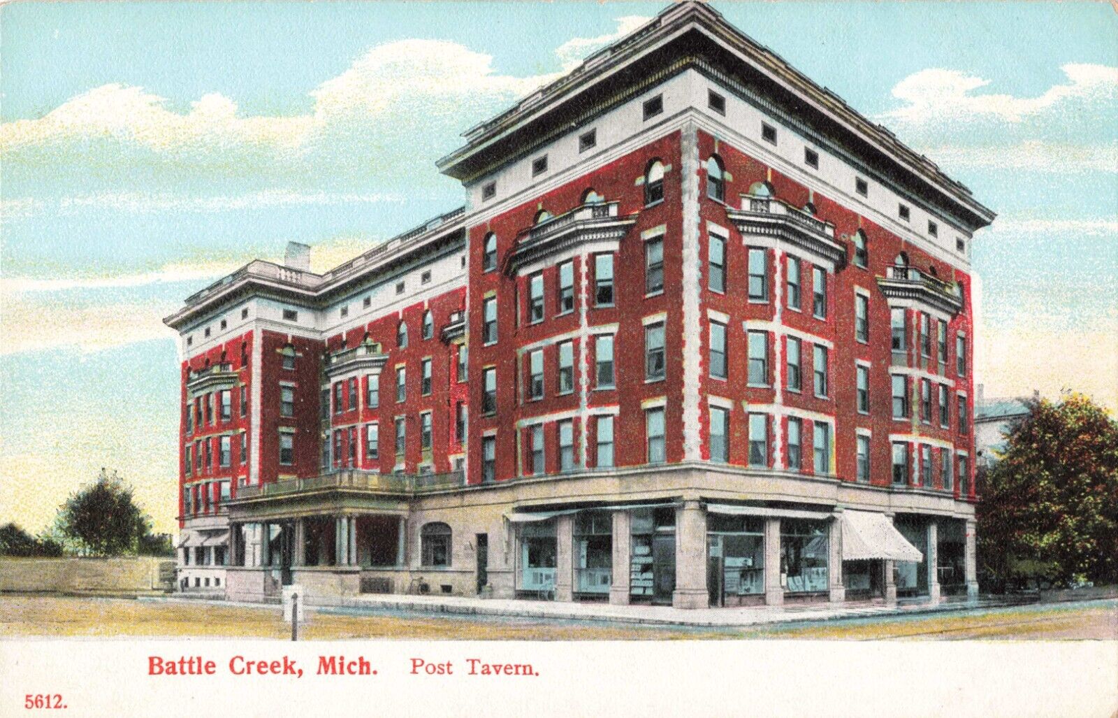 Battle Creek MI Michigan, Post Tavern Building, Vintage Postcard