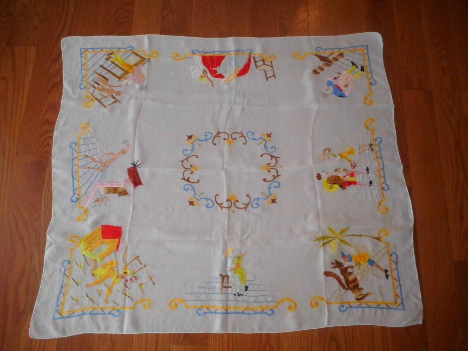 Vintage Pinocchio Fairy tale Hand Embroidered Scarf  Italy 35\