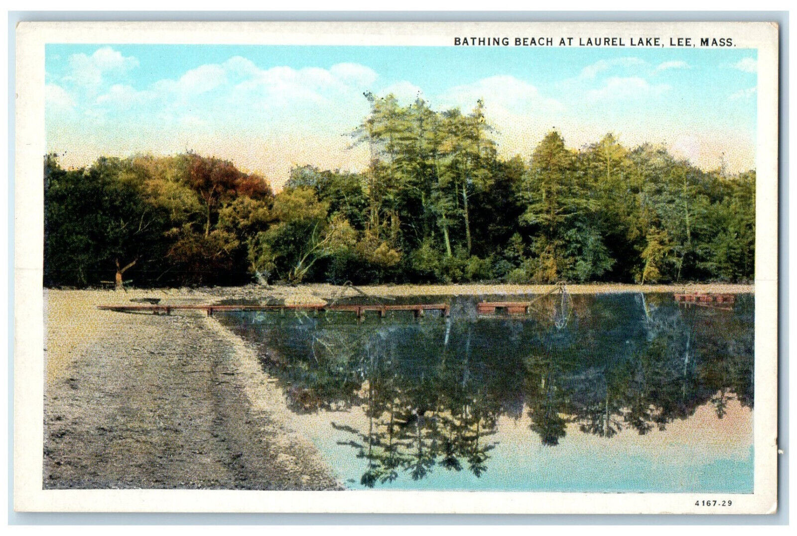 c1930's Bathing Beach at Laurel Lake Massachusetts MA Vintage Postcard