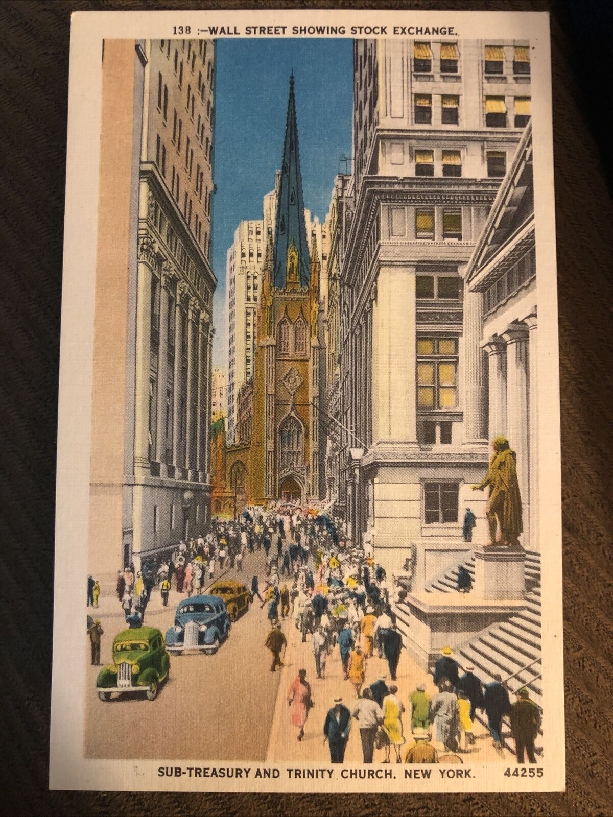 Wall Street New York, Ny Center Statue George Washington Trinity Church Postcard