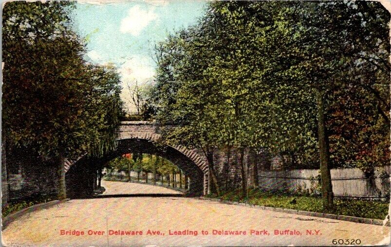Postcard Stone Arched Bridge Delaware Avenue Park Buffalo New York 1913     8422