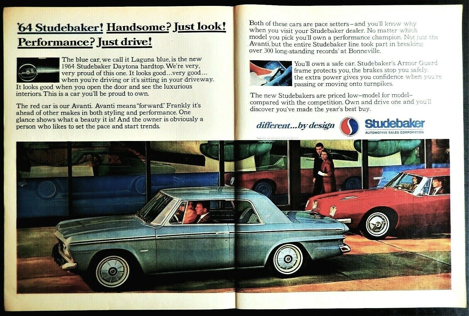 1964 Studebaker Daytona car ad original vintage center fold advertisement