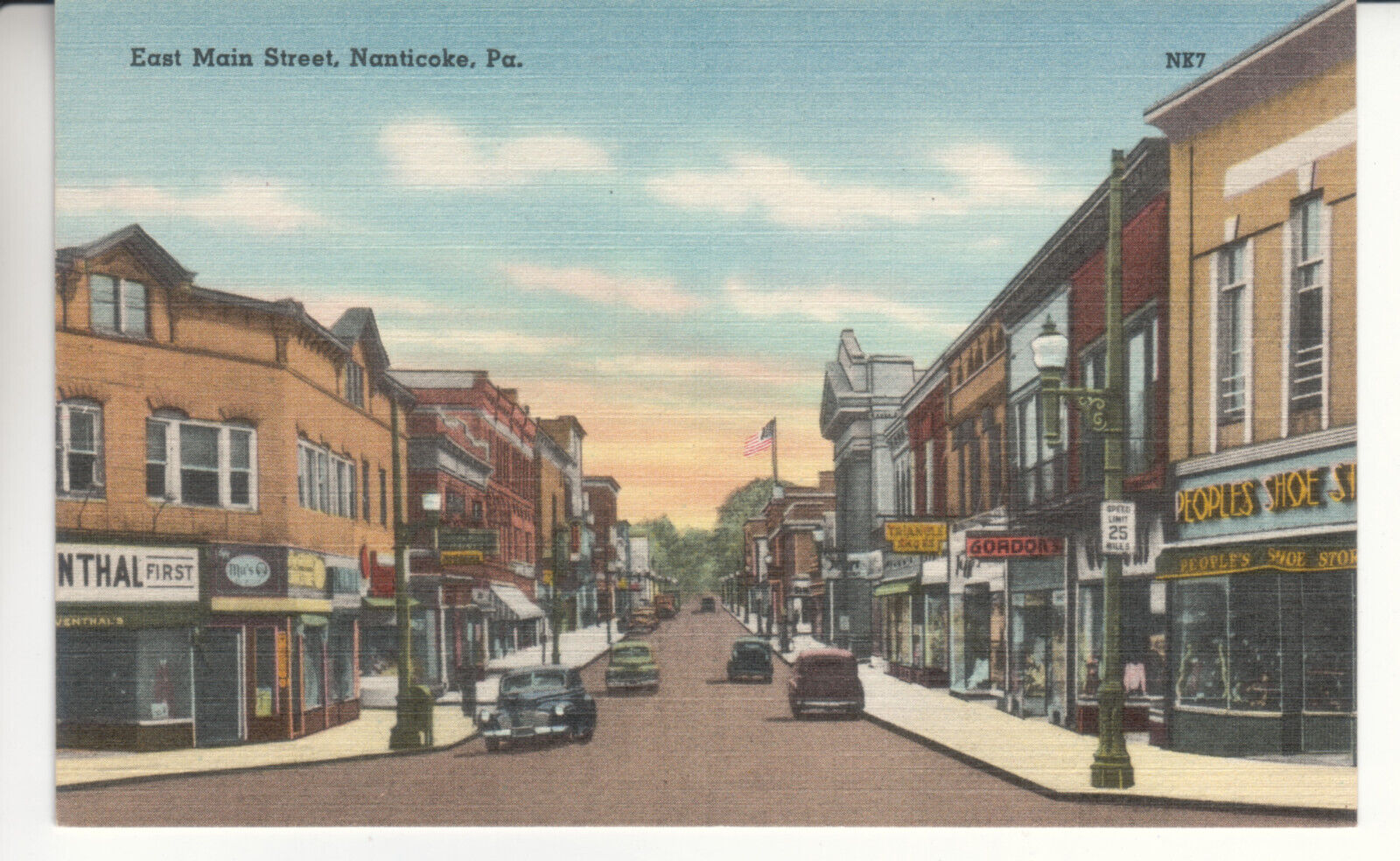 Nanticoke PA Pennsylvania - East Main Street - Linen Postcard - ca 1940s
