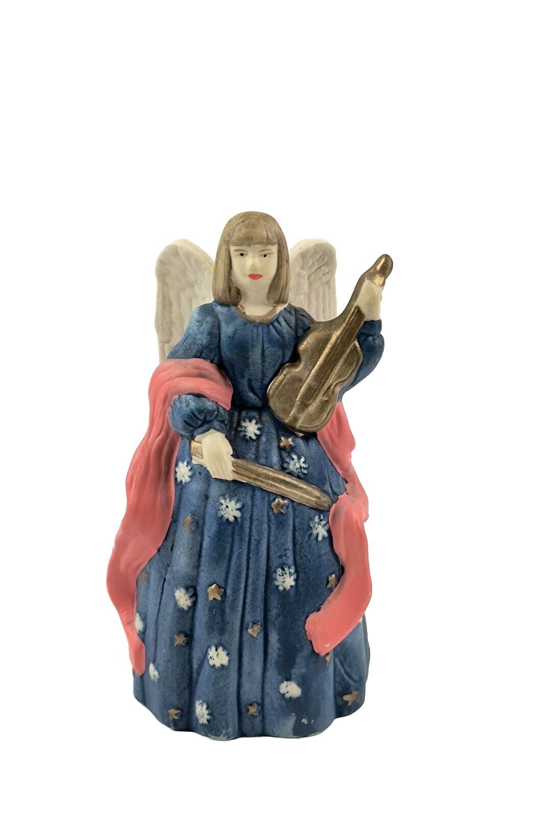 Vintage Bell Blue Dress Stars Ceramic Angel Playing Violin 5.5\