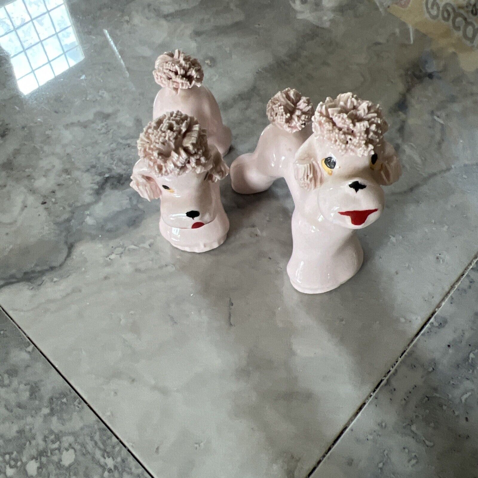 2 Vintage  Pink Ceramic  Poodle Figurines