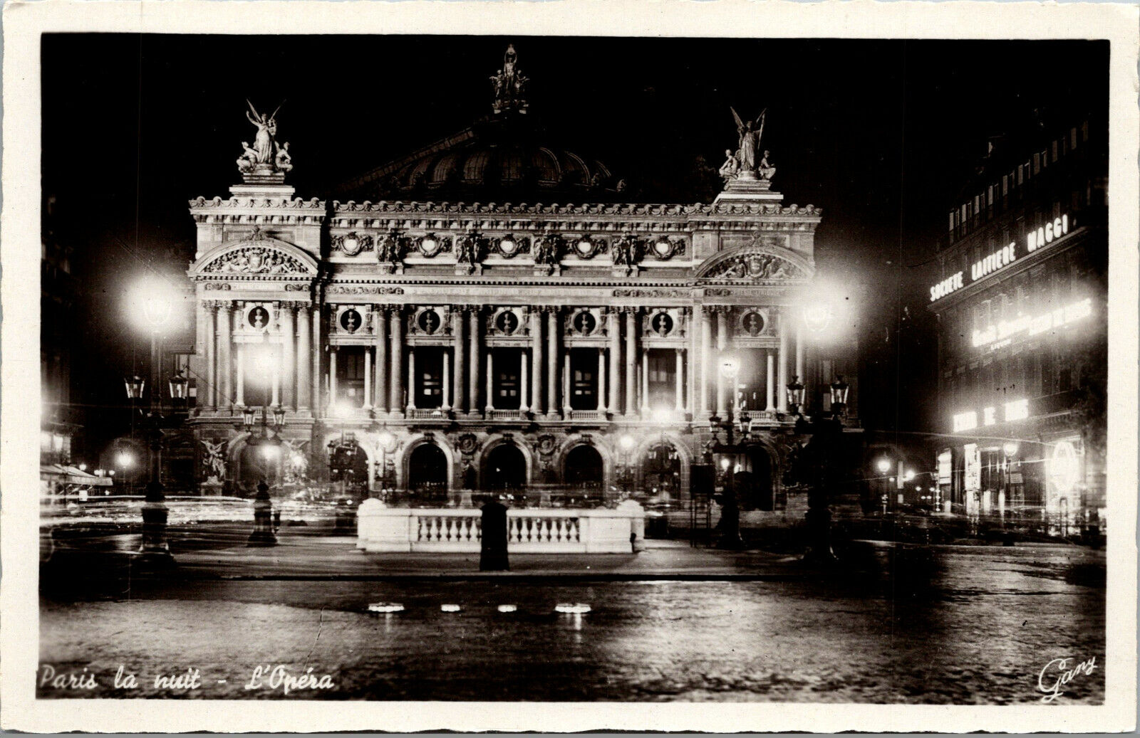Vtg Paris La Nuit L\'Opera The Opera at Night France RPPC Real Photo Postcard