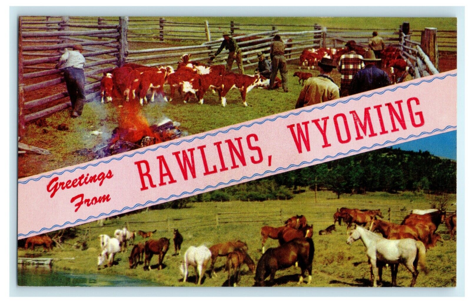 c1960\'s Greetings From Rawlins Wyoming WY Cowboys Unposted Vintage Postcard