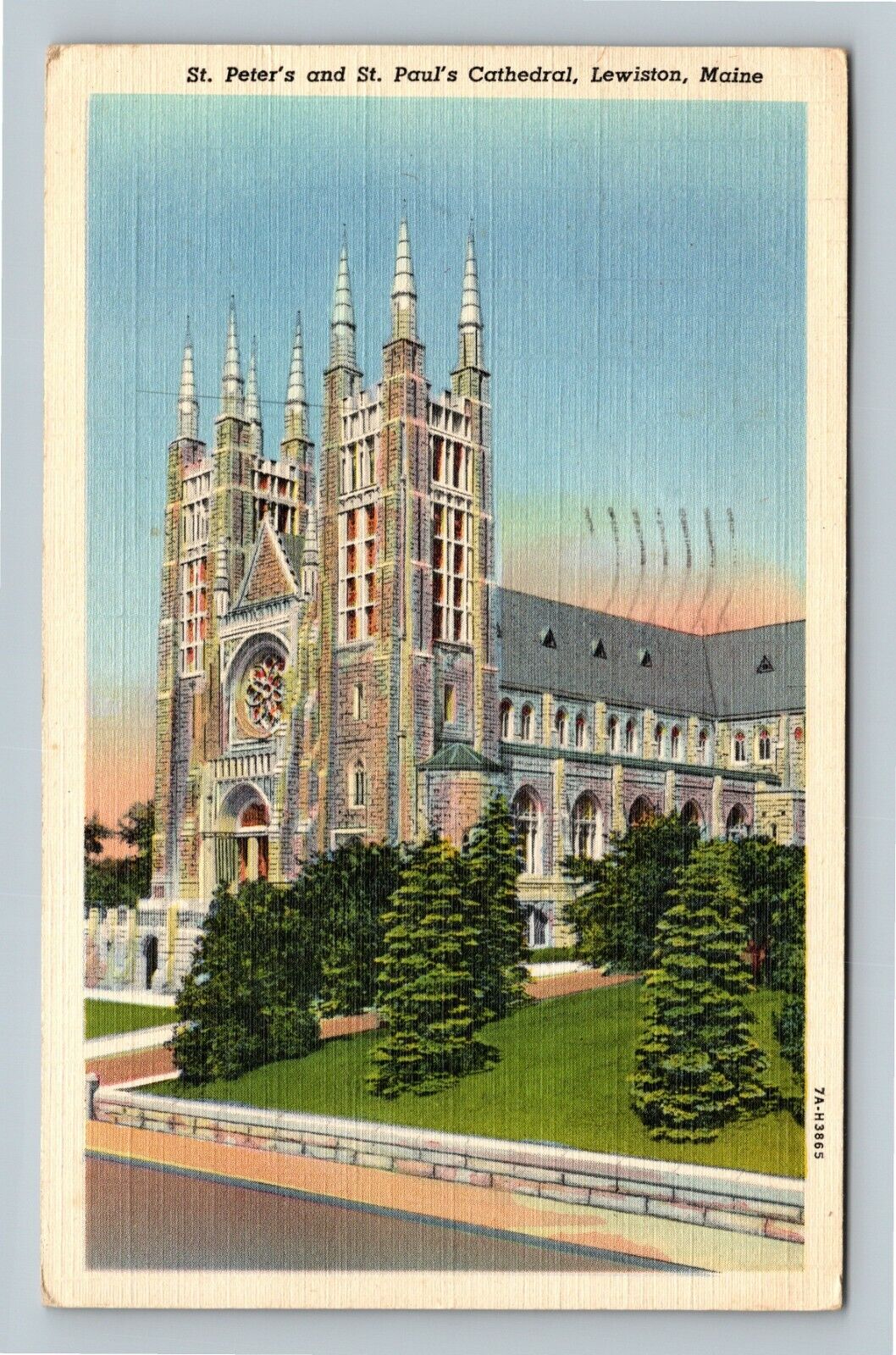 Lewiston ME, St Peters & St Pauls Cathedrals, Maine c1946 Vintage Postcard