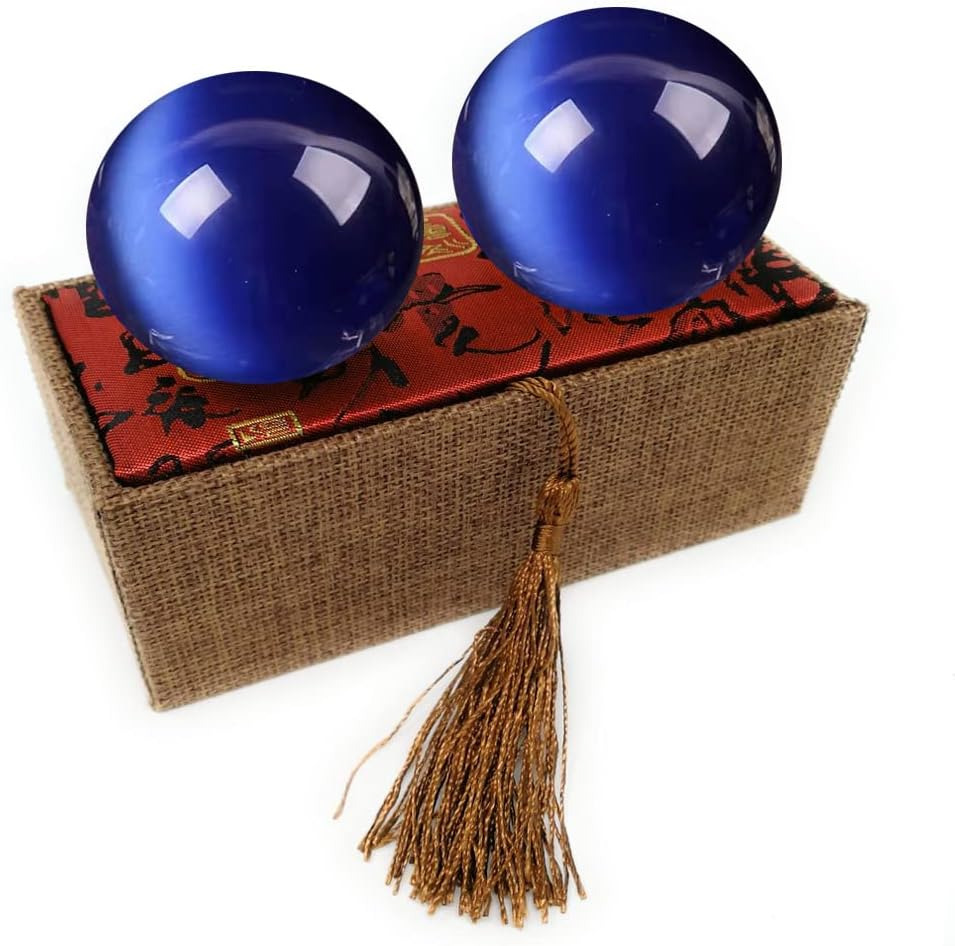 2 Inches Royal Blue Artificial Tiger Eye Crystal Baoding Balls, Chinese Health B