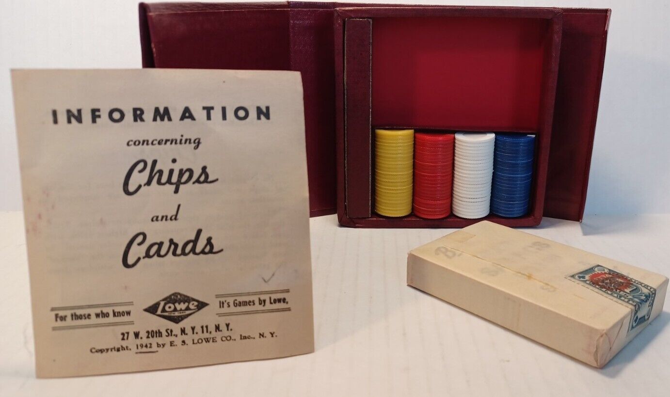 Vintage E.S. Lowe Vol # 556 US Playing Cards Deck Tax Stamp Sealed w/ Chips Case