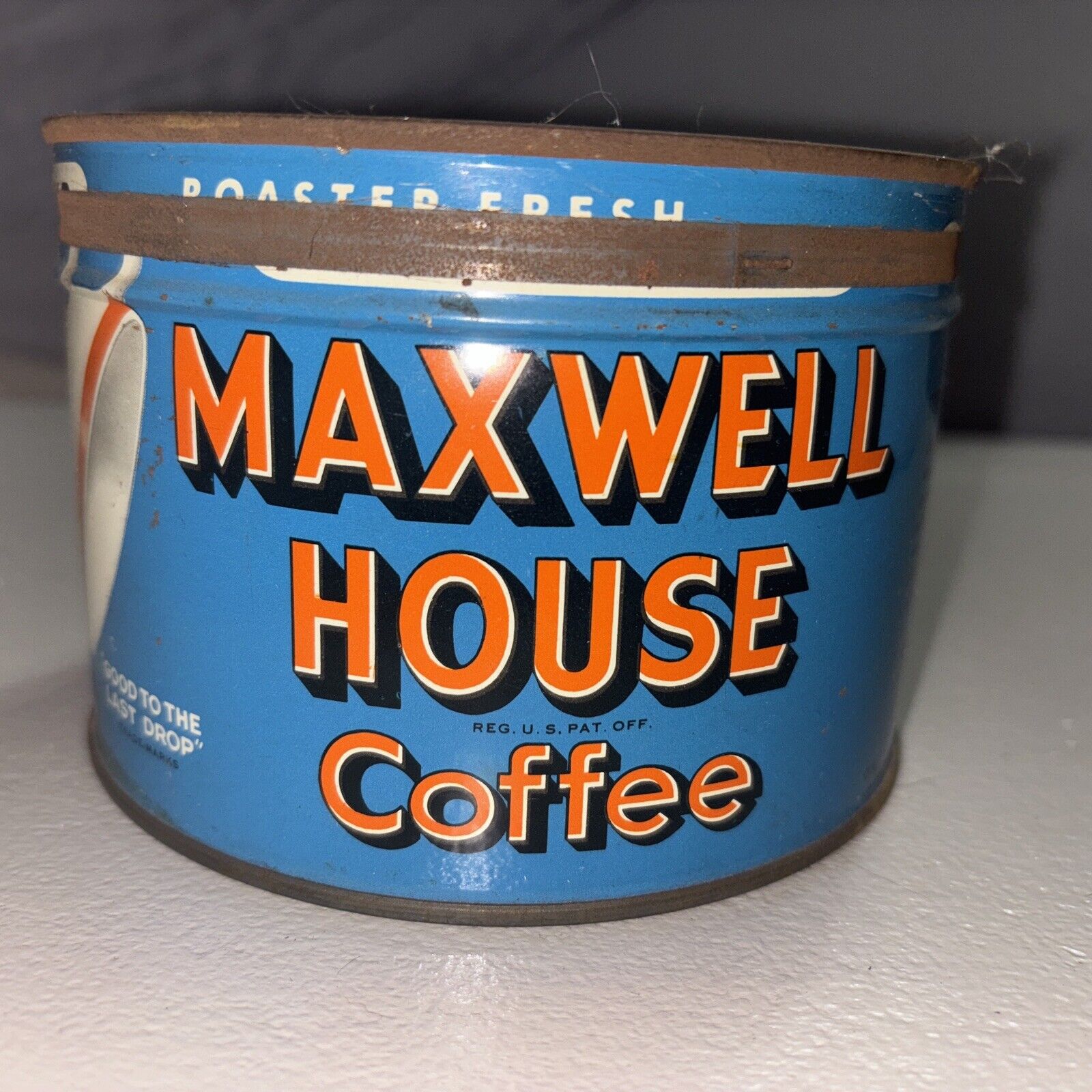 Vintage Maxwell House Coffee Tin Key Wind 1 Pound Can with Lid