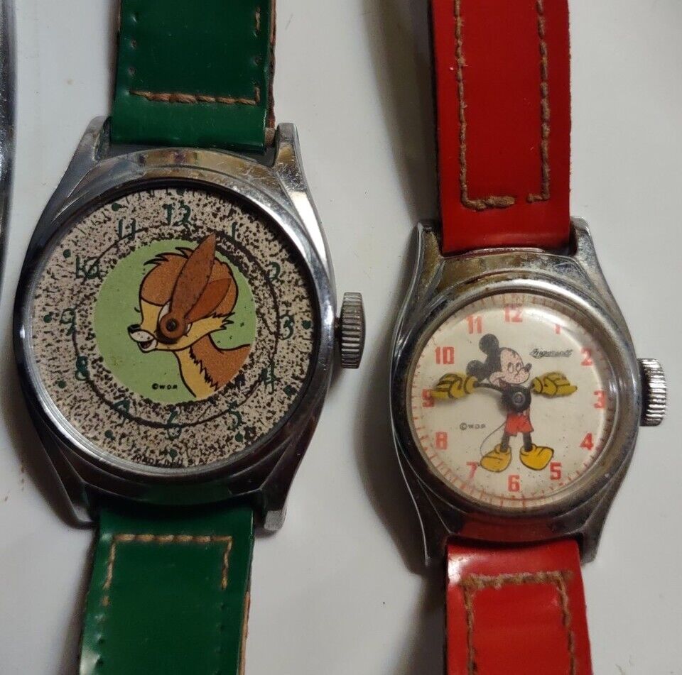 TWO RARE VINTAGE WATCHES, MICKEY MOUSE, BAMBI, INGERSOLL, DISNEY, AS IS, DISPLAY