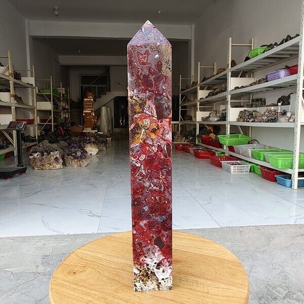 1595g Natural Polished Mexico Banded Agate Obelisk Crystal Tower Point Healing