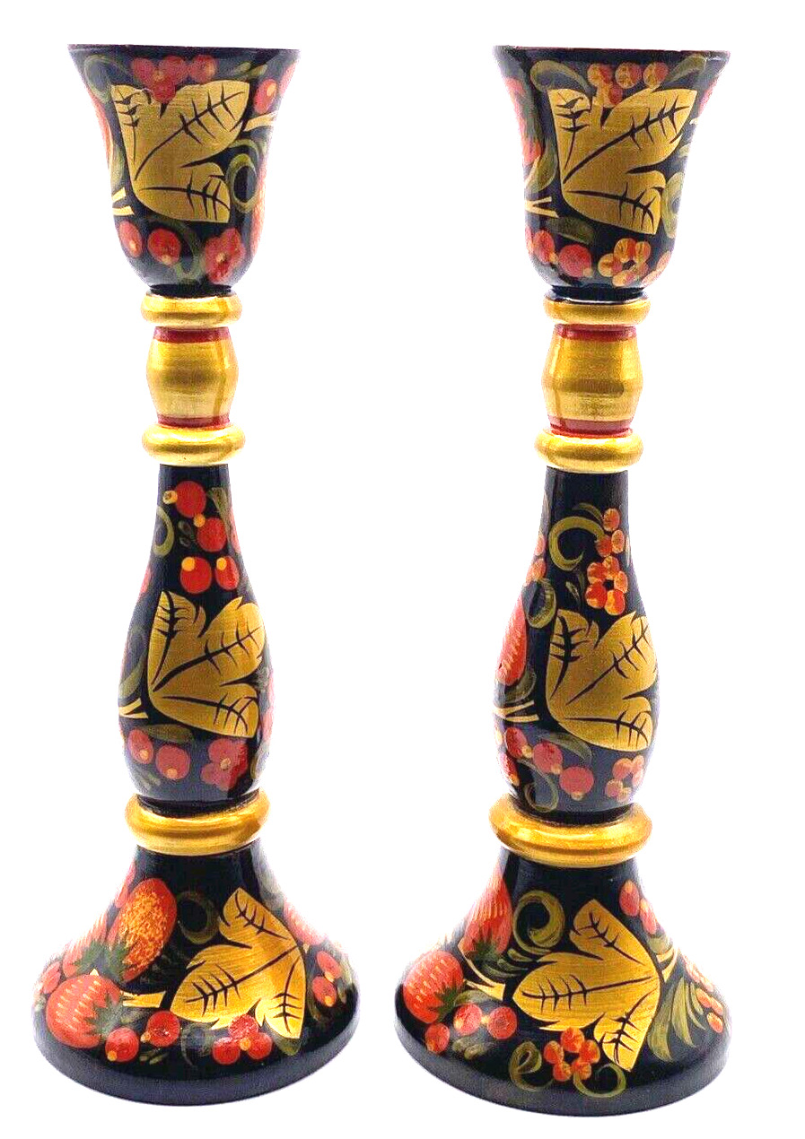 TWO Russian Khokhloma Wooden Painted 8.5\